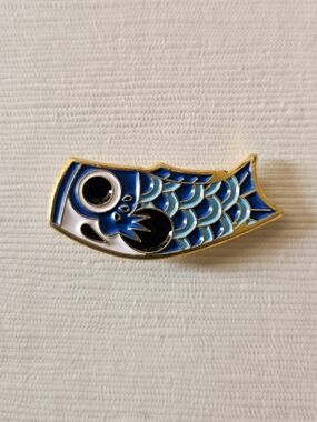 Blue Koi Fish Enamel Pin - 4 For $20 Gold Trim